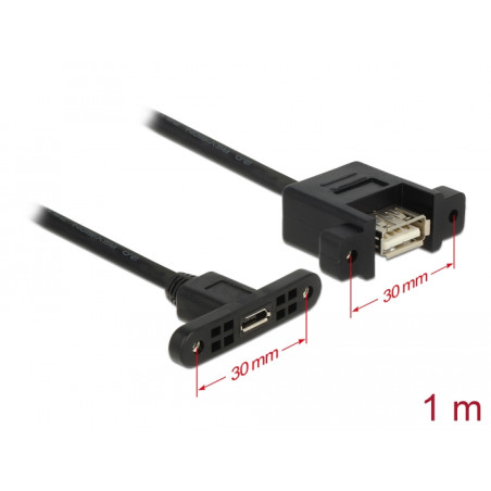 Delock Kabel USB 2.0 Micro-B Buchse zum Einbau - USB 2.0 Typ-A Buchse zum Einbau 1 m