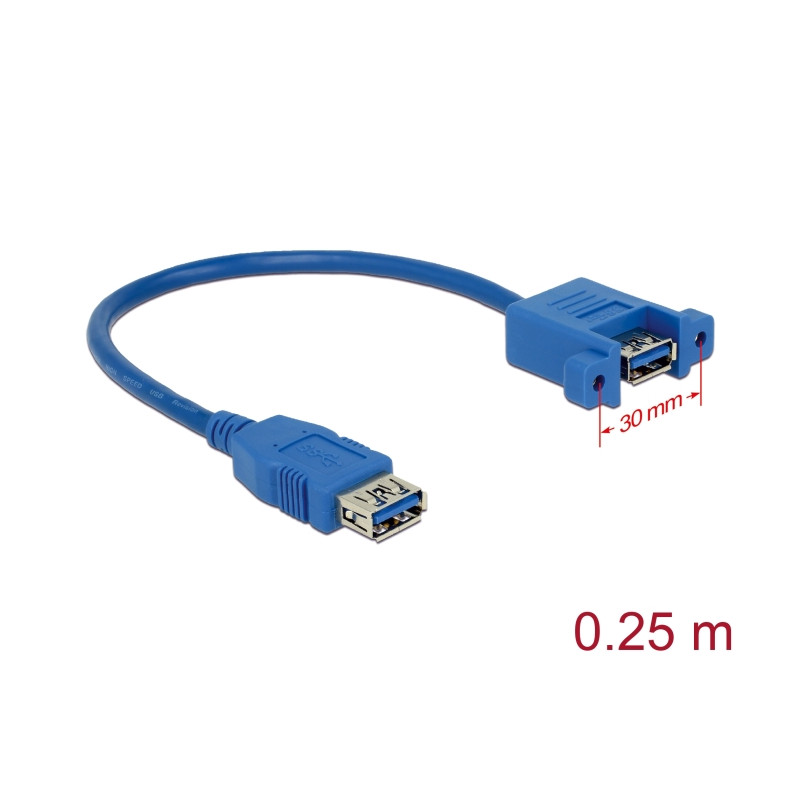 Delock USB 5 Gbps Kabel Typ-A Buchse zu USB 5 Gbps Typ-A Buchse zum Einbau 25 cm