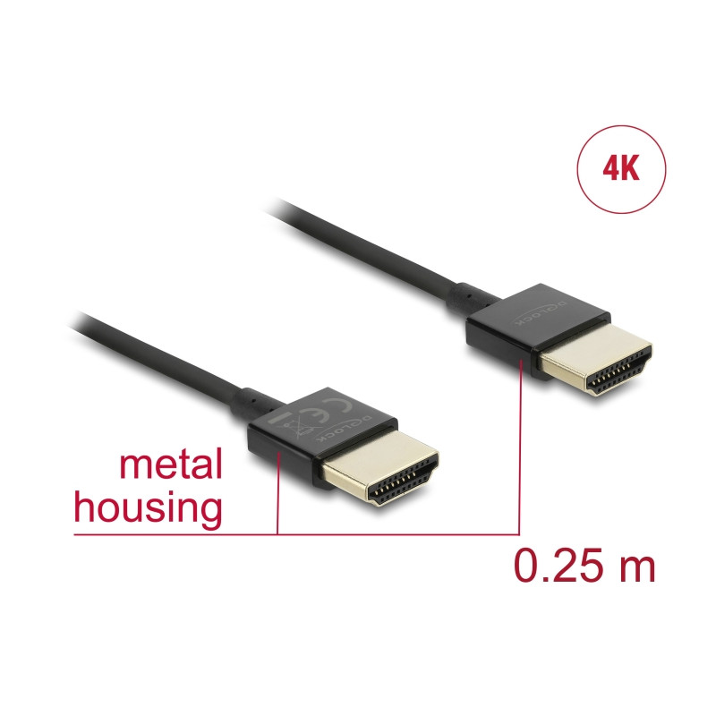 Delock Kabel High Speed HDMI mit Ethernet - HDMI-A Stecker - HDMI-A Stecker 3D 4K 0,25 m Slim High Quality