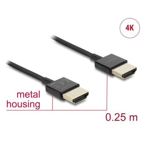 Delock Kabel High Speed HDMI mit Ethernet - HDMI-A Stecker - HDMI-A Stecker 3D 4K 0,25 m Slim High Quality