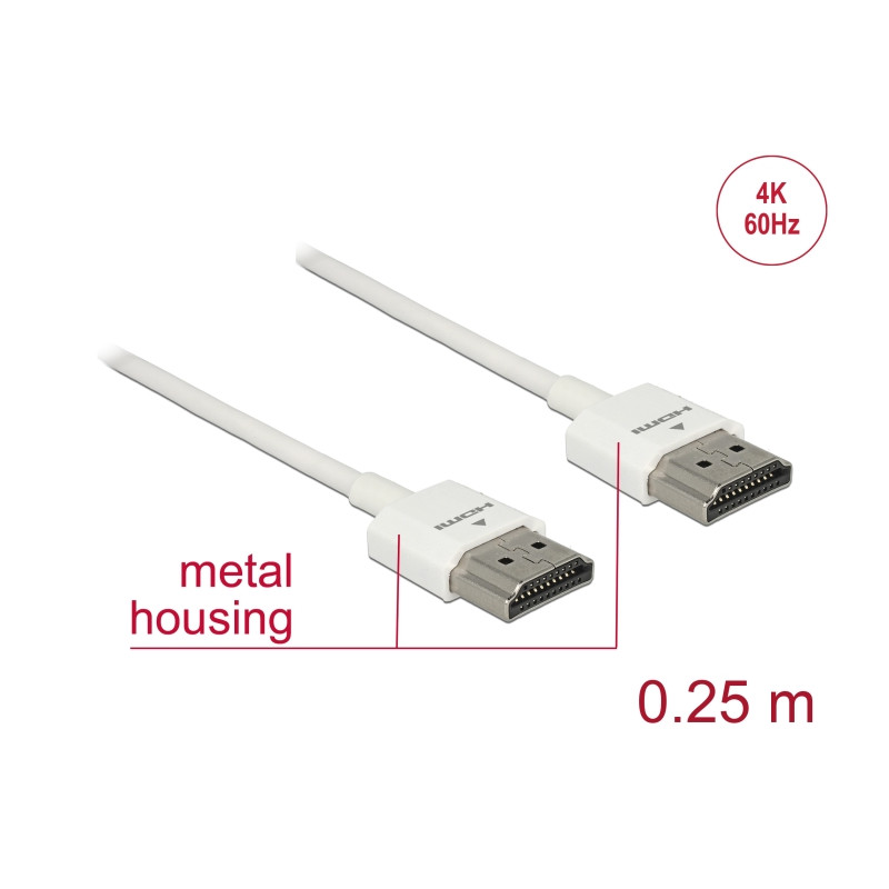 Delock Kabel High Speed HDMI mit Ethernet - HDMI-A Stecker - HDMI-A Stecker 3D 4K 0,25 m Slim High Quality