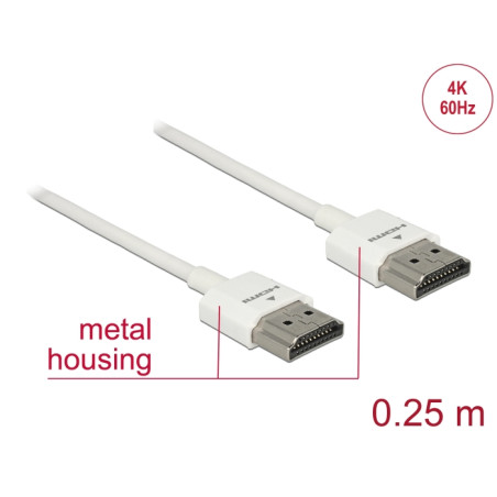 Delock Kabel High Speed HDMI mit Ethernet - HDMI-A Stecker - HDMI-A Stecker 3D 4K 0,25 m Slim High Quality