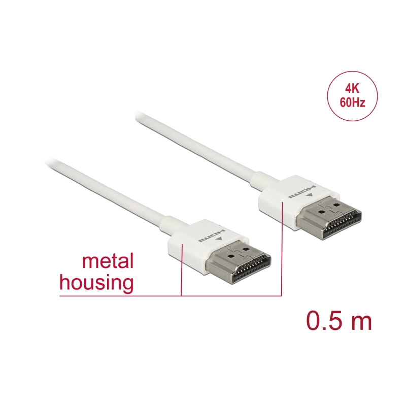 Delock Kabel High Speed HDMI mit Ethernet - HDMI-A Stecker - HDMI-A Stecker 3D 4K 0,5 m Slim High Quality