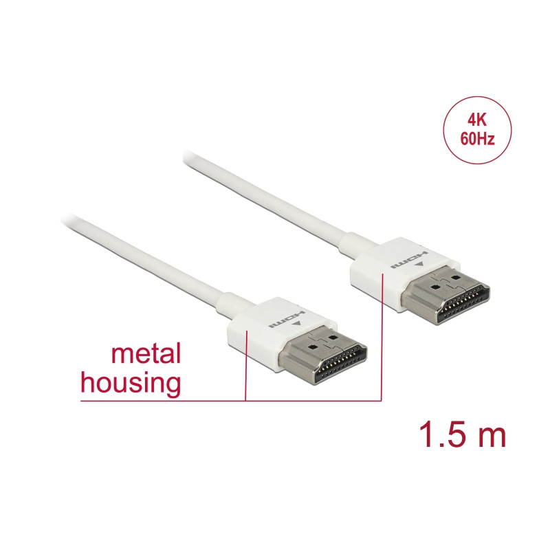Delock Kabel High Speed HDMI mit Ethernet - HDMI-A Stecker - HDMI-A Stecker 3D 4K 1,5 m Slim High Quality