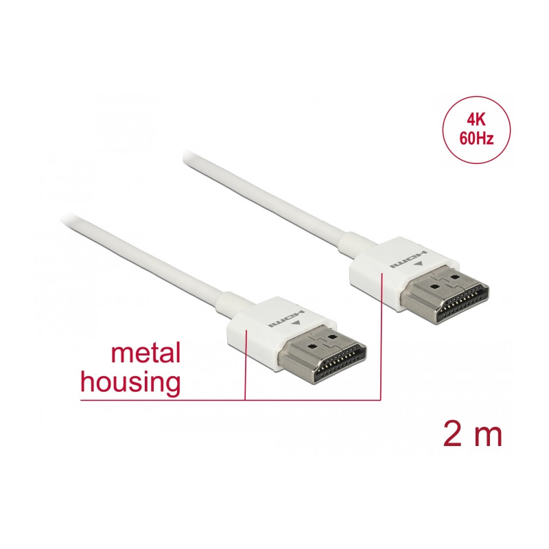 Delock Kabel High Speed HDMI mit Ethernet - HDMI-A Stecker - HDMI-A Stecker 3D 4K 2 m Slim High Quality