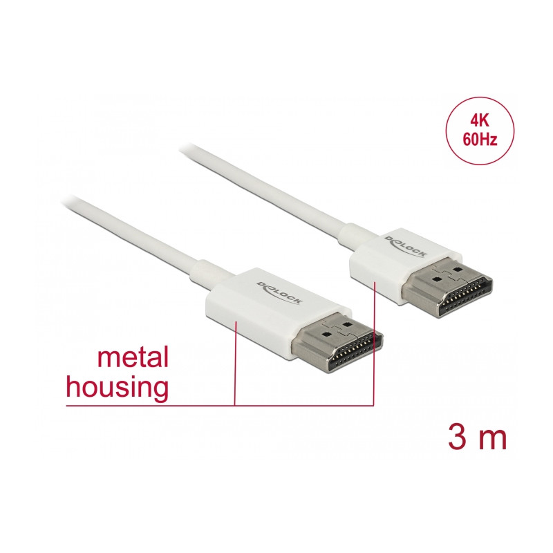 Delock Kabel High Speed HDMI mit Ethernet - HDMI-A Stecker - HDMI-A Stecker 3D 4K 3 m Aktiv Slim High Quality