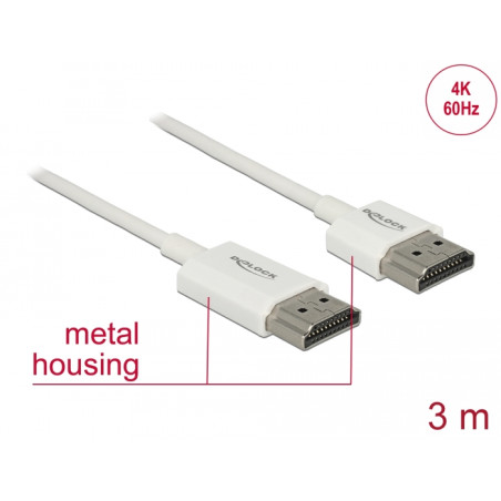 Delock Kabel High Speed HDMI mit Ethernet - HDMI-A Stecker - HDMI-A Stecker 3D 4K 3 m Aktiv Slim High Quality
