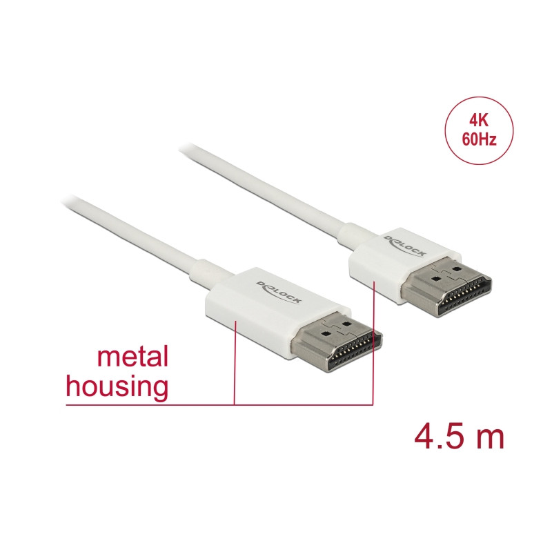 Delock Kabel High Speed HDMI mit Ethernet - HDMI-A Stecker - HDMI-A Stecker 3D 4K 4,5 m Aktiv Slim High Quality