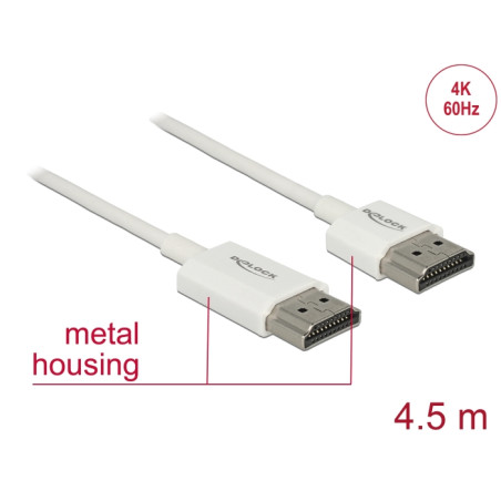 Delock Kabel High Speed HDMI mit Ethernet - HDMI-A Stecker - HDMI-A Stecker 3D 4K 4,5 m Aktiv Slim High Quality