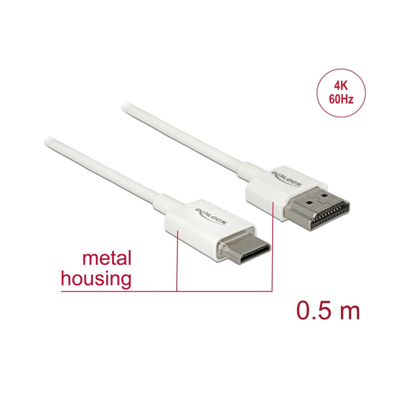 Delock Kabel High Speed HDMI mit Ethernet - HDMI-A Stecker - HDMI Mini-C Stecker 3D 4K 0,5 m Slim High Quality