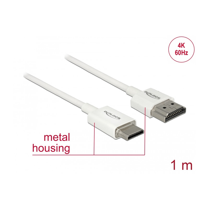 Delock Kabel High Speed HDMI mit Ethernet - HDMI-A Stecker - HDMI Mini-C Stecker 3D 4K 1 m Slim High Quality