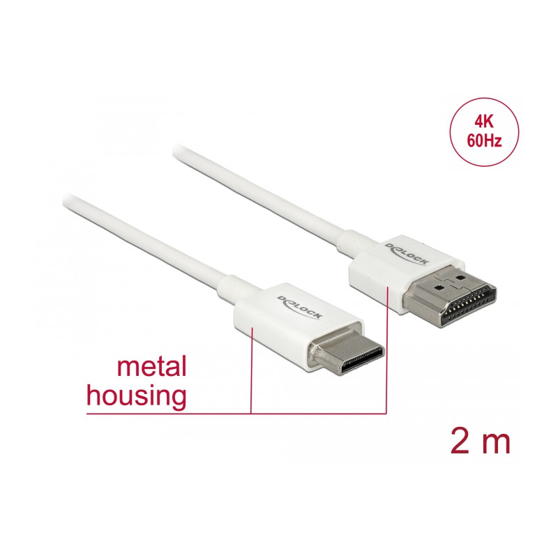 Delock Kabel High Speed HDMI mit Ethernet - HDMI-A Stecker - HDMI Mini-C Stecker 3D 4K 2 m Slim High Quality
