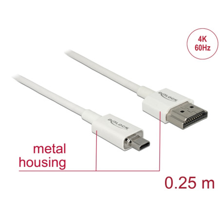 Delock Kabel High Speed HDMI mit Ethernet - HDMI-A Stecker - HDMI Micro-D Stecker 3D 4K 0,25 m Slim High Quality