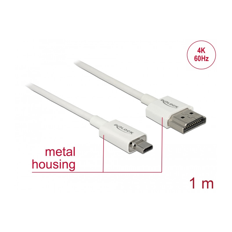 Delock Kabel High Speed HDMI mit Ethernet - HDMI-A Stecker - HDMI Micro-D Stecker 3D 4K 1 m Slim High Quality