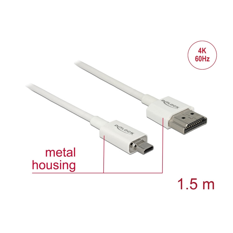Delock Kabel High Speed HDMI mit Ethernet - HDMI-A Stecker - HDMI Micro-D Stecker 3D 4K 1,5 m Slim High Quality