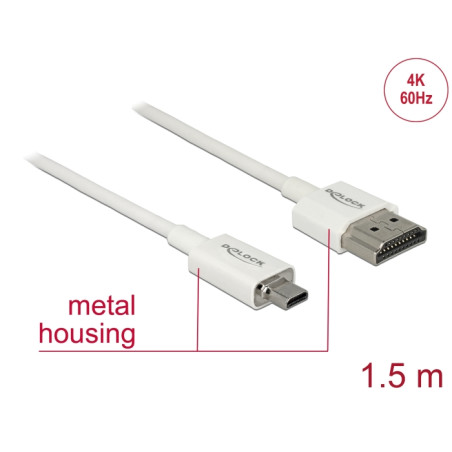 Delock Kabel High Speed HDMI mit Ethernet - HDMI-A Stecker - HDMI Micro-D Stecker 3D 4K 1,5 m Slim High Quality