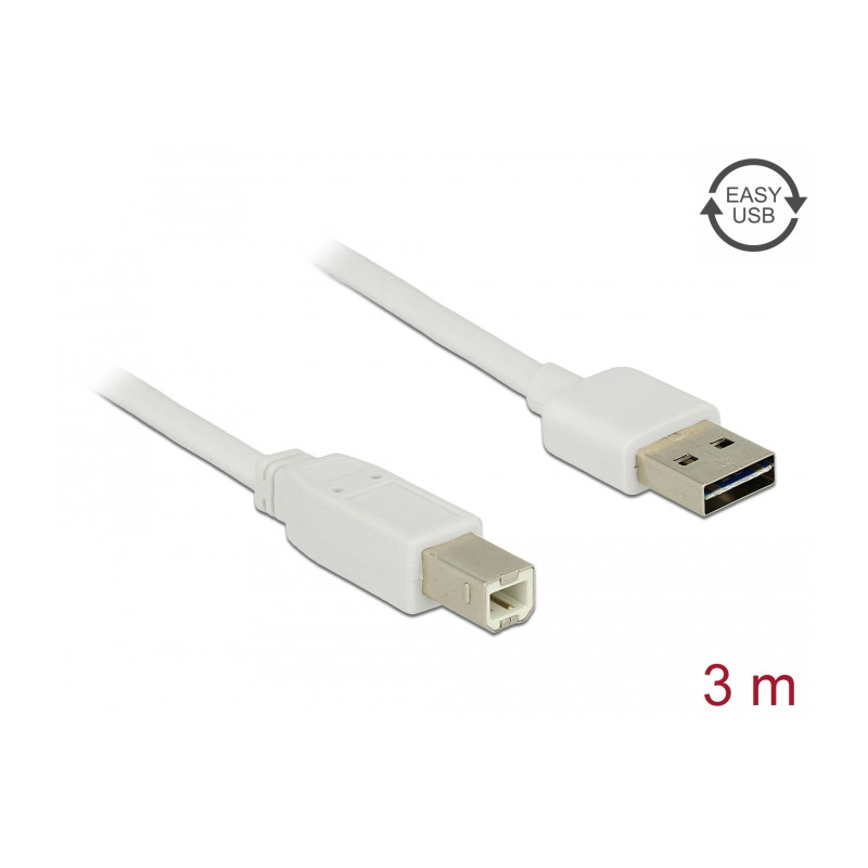 Delock Kabel EASY-USB 2.0 Typ-A Stecker - USB 2.0 Typ-B Stecker 3 m weiß