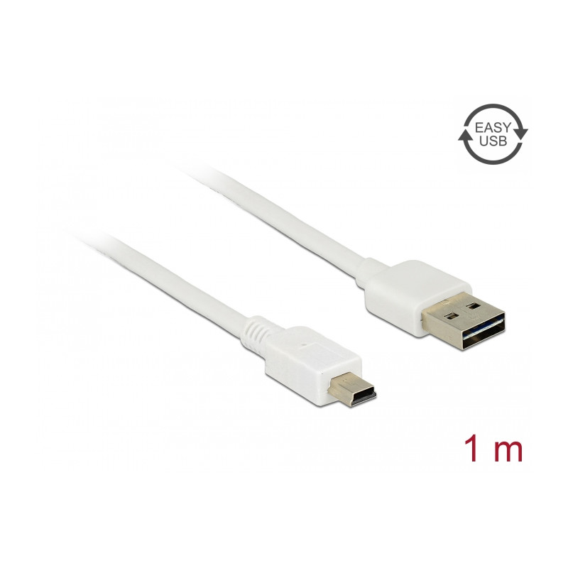 Delock Kabel EASY-USB 2.0 Typ-A Stecker - USB 2.0 Typ Mini-B Stecker 1 m weiß