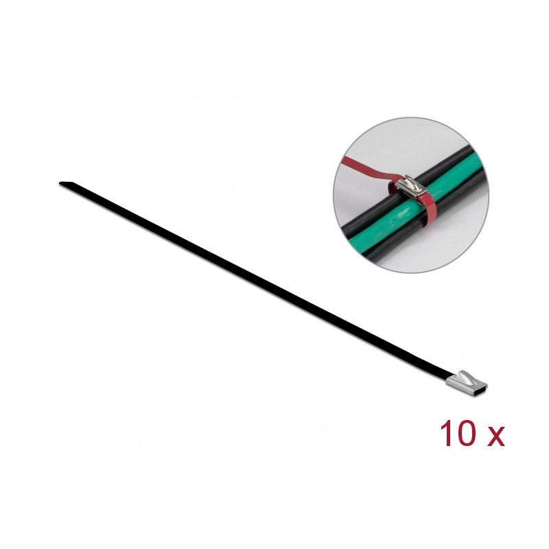 Delock Edelstahlkabelbinder L 200 x B 4,6 mm schwarz 10 Stück