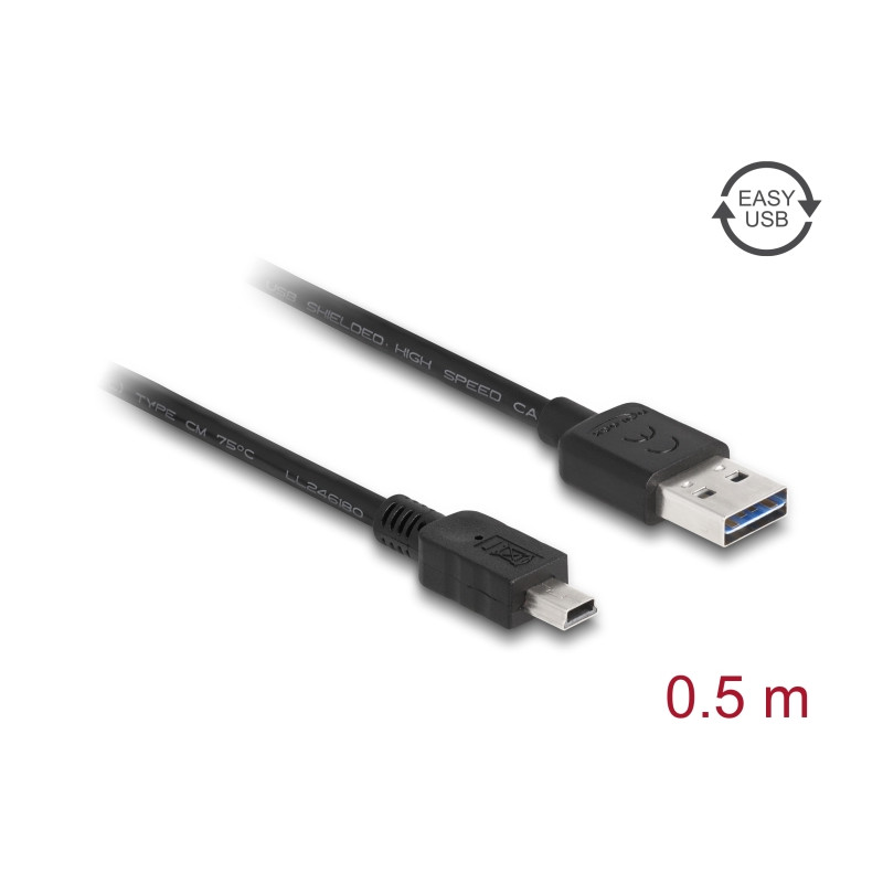 Delock Kabel EASY-USB 2.0 Typ-A Stecker - USB 2.0 Typ Mini-B Stecker 0,5 m schwarz