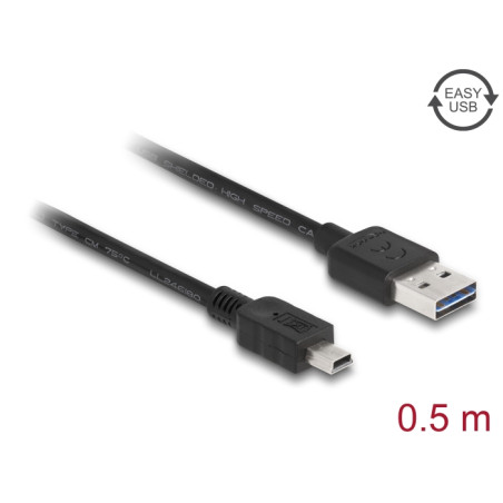Delock Kabel EASY-USB 2.0 Typ-A Stecker - USB 2.0 Typ Mini-B Stecker 0,5 m schwarz