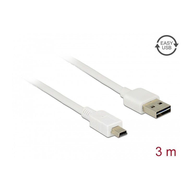 Delock Kabel EASY-USB 2.0 Typ-A Stecker - USB 2.0 Typ Mini-B Stecker 3 m weiß