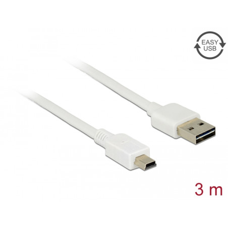 Delock Kabel EASY-USB 2.0 Typ-A Stecker - USB 2.0 Typ Mini-B Stecker 3 m weiß