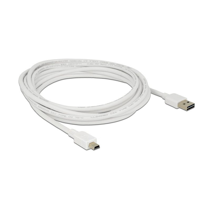 Delock Kabel EASY-USB 2.0 Typ-A Stecker - USB 2.0 Typ Mini-B Stecker 3 m weiß