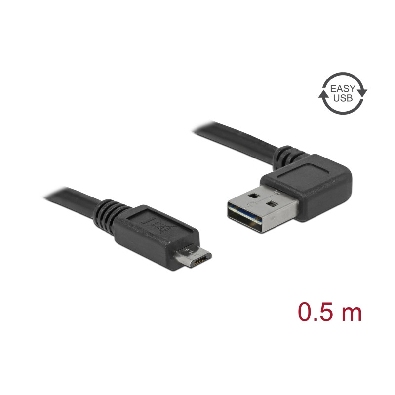 Delock Kabel EASY-USB 2.0 Typ-A Stecker gewinkelt links / rechts - USB 2.0 Typ Micro-B Stecker 0,5 m