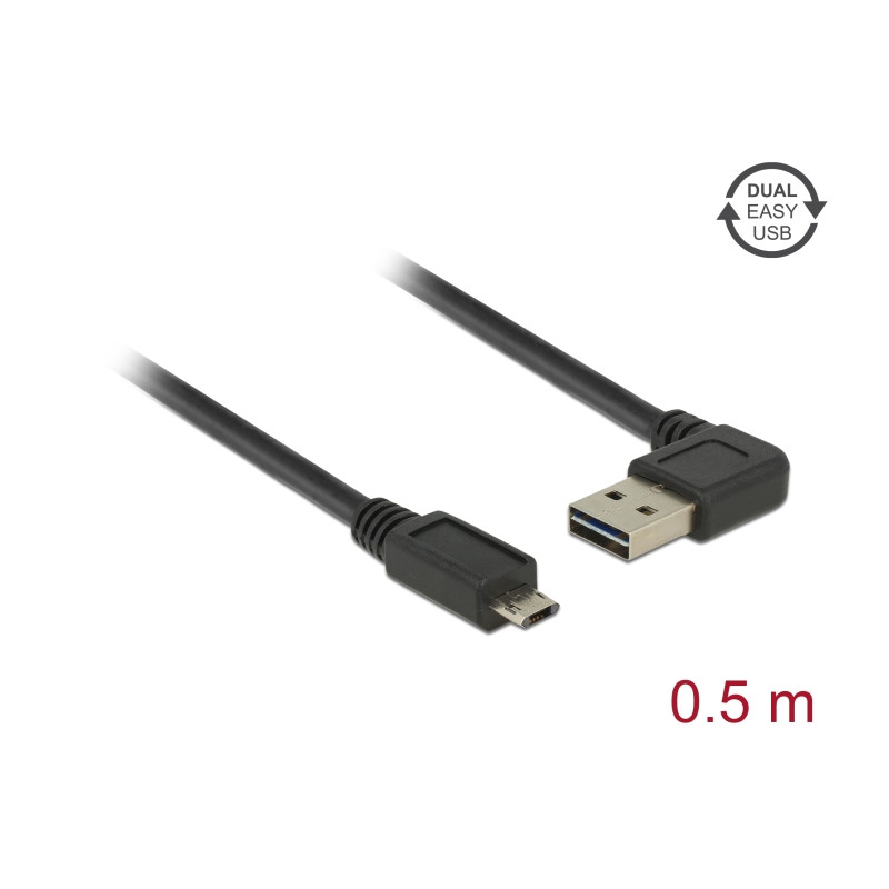 Delock Kabel EASY-USB 2.0 Typ-A Stecker gewinkelt links / rechts - EASY-USB 2.0 Typ Micro-B Stecker schwarz 0,5 m