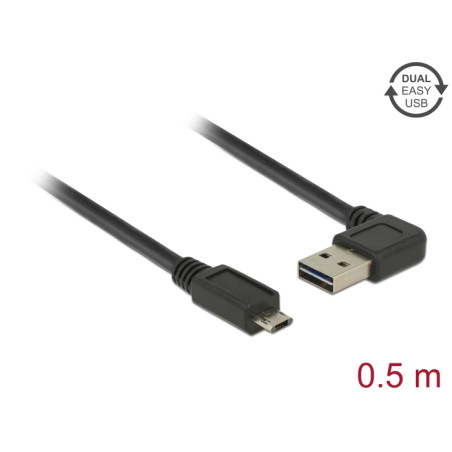 Delock Kabel EASY-USB 2.0 Typ-A Stecker gewinkelt links / rechts - EASY-USB 2.0 Typ Micro-B Stecker schwarz 0,5 m