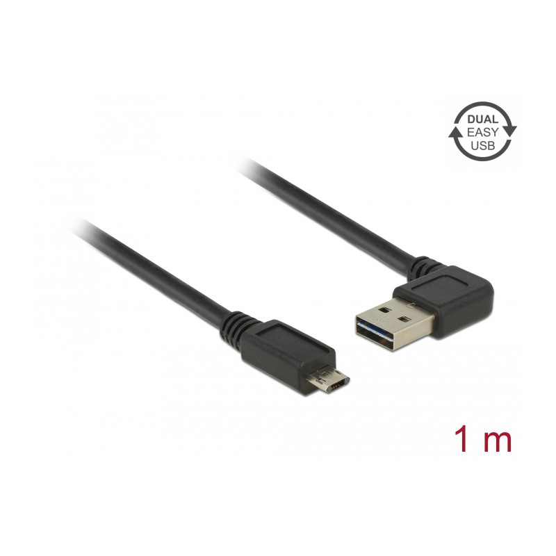 Delock Kabel EASY-USB 2.0 Typ-A Stecker gewinkelt links / rechts - EASY-USB 2.0 Typ Micro-B Stecker schwarz 1 m