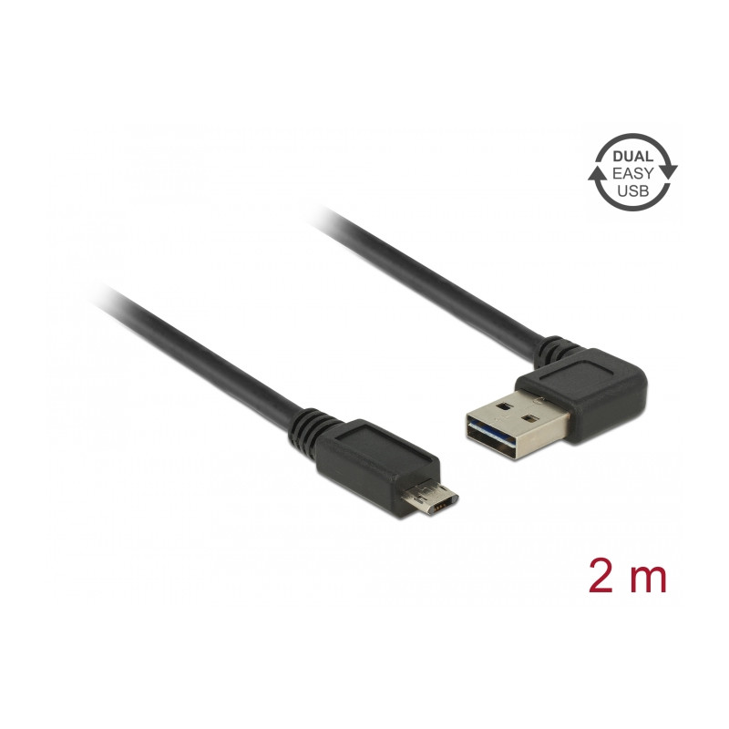 Delock Kabel EASY-USB 2.0 Typ-A Stecker gewinkelt links / rechts - EASY-USB 2.0 Typ Micro-B Stecker schwarz 2 m
