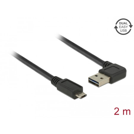 Delock Kabel EASY-USB 2.0 Typ-A Stecker gewinkelt links / rechts - EASY-USB 2.0 Typ Micro-B Stecker schwarz 2 m