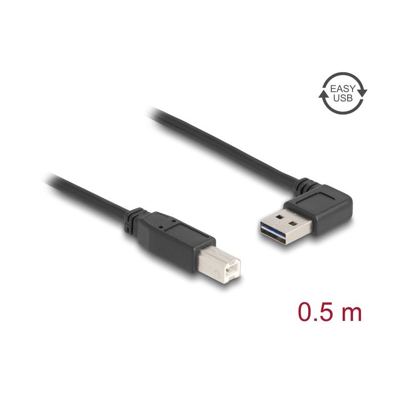 Delock Kabel EASY-USB 2.0 Typ-A Stecker gewinkelt links / rechts - USB 2.0 Typ-B Stecker 0,5 m