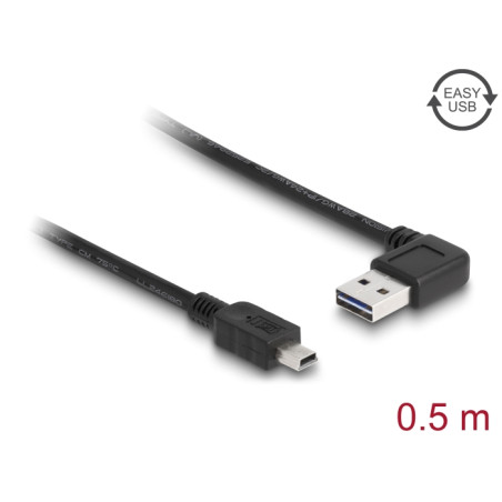 Delock Kabel EASY-USB 2.0 Typ-A Stecker gewinkelt links / rechts - USB 2.0 Typ Mini-B Stecker 0,5 m