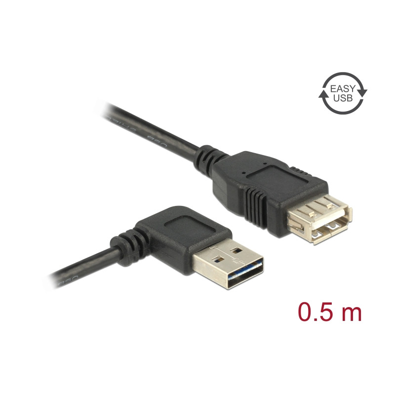 Delock Verlängerungskabel EASY-USB 2.0 Typ-A Stecker gewinkelt links / rechts - USB 2.0 Typ-A Buchse 0,5 m