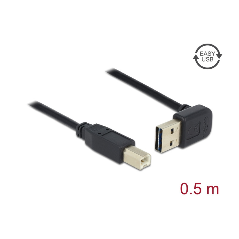Delock Kabel EASY-USB 2.0 Typ-A Stecker gewinkelt oben / unten - USB 2.0 Typ-B Stecker 0,5 m
