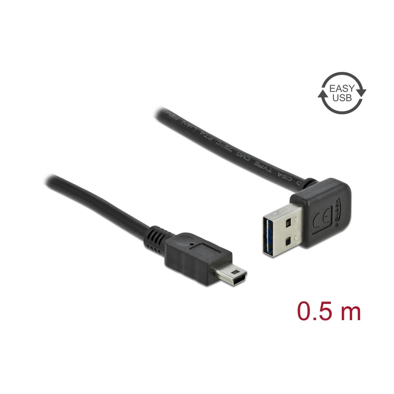 Delock Kabel EASY-USB 2.0 Typ-A Stecker gewinkelt oben / unten - USB 2.0 Typ Mini-B Stecker 0,5 m