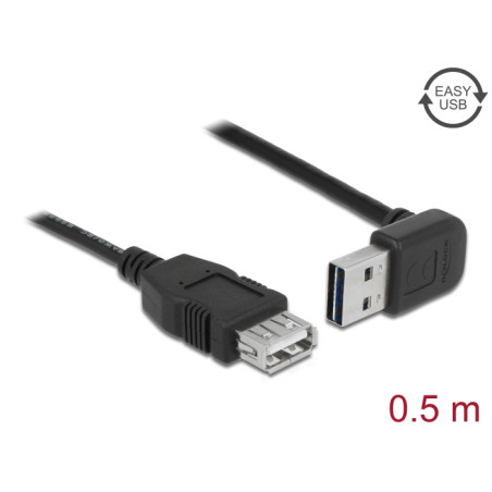 Delock Verlängerungskabel EASY-USB 2.0 Typ-A Stecker gewinkelt oben / unten - USB 2.0 Typ-A Buchse schwarz 0,5 m