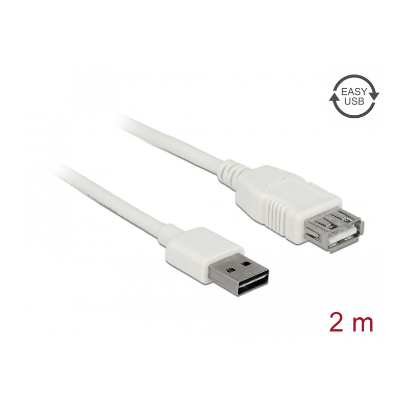Delock Verlängerungskabel EASY-USB 2.0 Typ-A Stecker - USB 2.0 Typ-A Buchse weiß 2 m