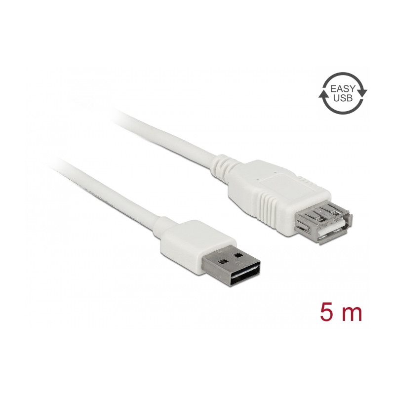 Delock Verlängerungskabel EASY-USB 2.0 Typ-A Stecker - USB 2.0 Typ-A Buchse weiß 5 m