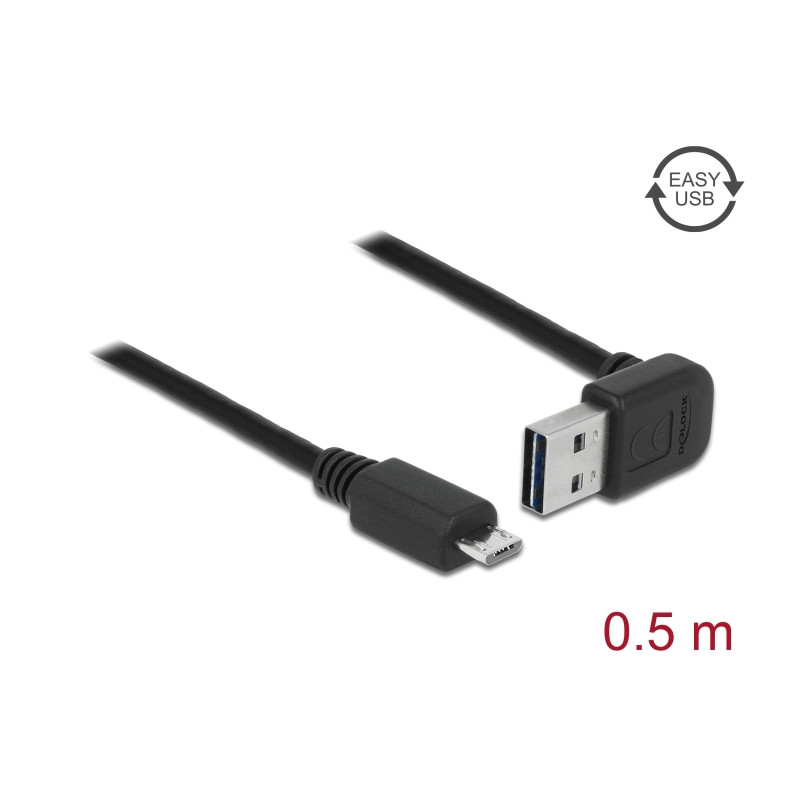 Delock Kabel EASY-USB 2.0 Typ-A Stecker gewinkelt oben / unten - USB 2.0 Typ Micro-B Stecker 0,5 m