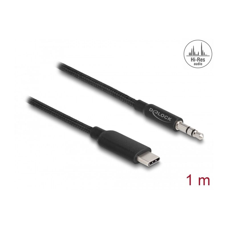 Delock Audio Stereo Kabel USB Type-C™ Stecker zu Klinkenstecker 3,5 mm 3 Pin 1 m schwarz