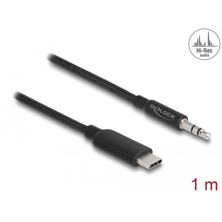 Delock Audio Stereo Kabel USB Type-C™ Stecker zu Klinkenstecker 3,5 mm 3 Pin 1 m schwarz