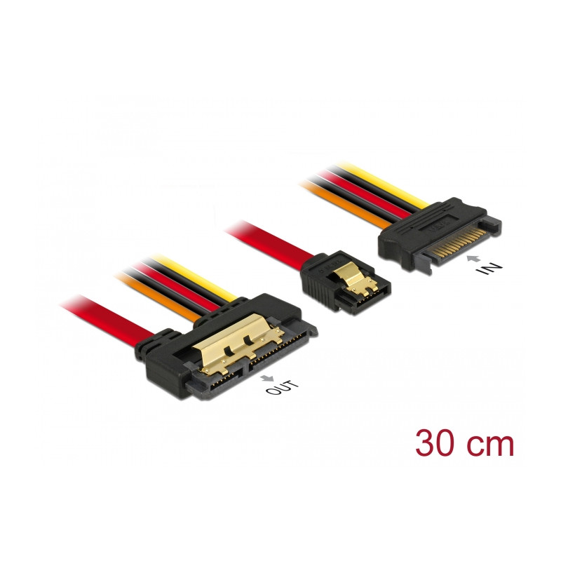 Delock Kabel SATA 6 Gb/s 7 Pin Buchse + SATA 15 Pin Strom Stecker - SATA 22 Pin Buchse gerade Metall 30 cm