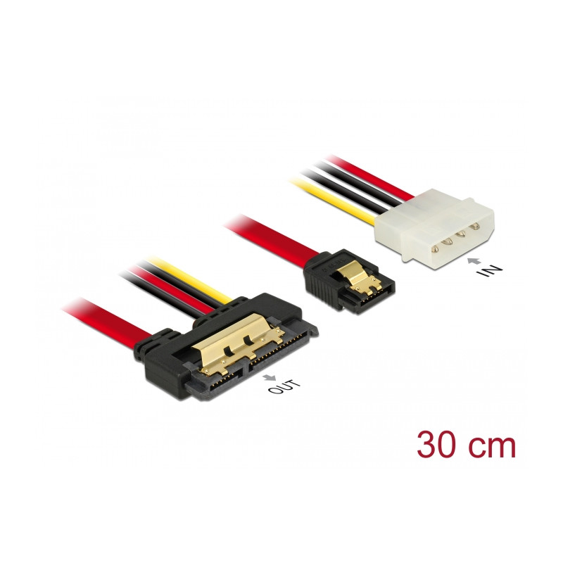 Delock Kabel SATA 6 Gb/s 7 Pin Buchse + Molex 4 Pin Strom Stecker - SATA 22 Pin Buchse gerade Metall 30 cm