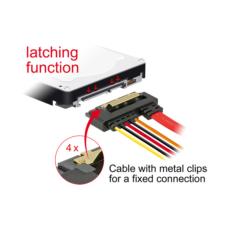 Delock Kabel SATA 6 Gb/s 7 Pin Buchse + Molex 4 Pin Strom Stecker - SATA 22 Pin Buchse gerade Metall 30 cm