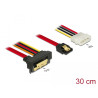 Delock Kabel SATA 6 Gb/s 7 Pin Buchse + Molex 4 Pin Strom Stecker - SATA 22 Pin Buchse unten gewinkelt Metall 30 cm