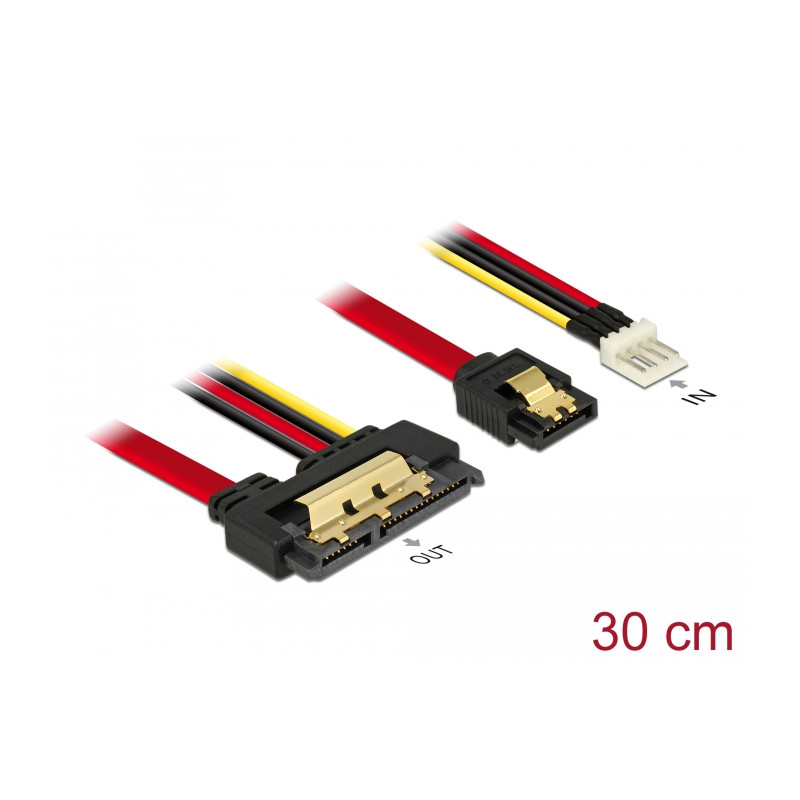 Delock Kabel SATA 6 Gb/s 7 Pin Buchse + Floppy 4 Pin Strom Stecker - SATA 22 Pin Buchse gerade Metall 30 cm